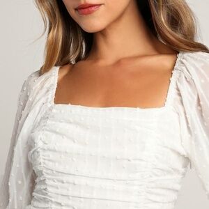 Lulus Think Of Me Ivory Swiss Dot Ruched Bodysuit White - Size XS